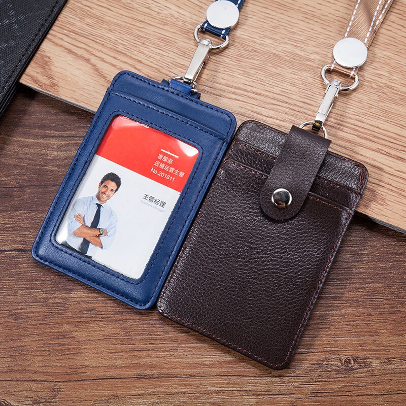 Mới Bao Đựng Thẻ ID Bằng Da Thật Kèm Dây Đeo Nylon 2022 Cho Học Sinh / Nhân Viên Văn Phòng