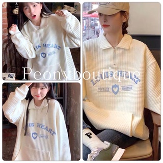 Áo Nỉ Xốp Louis PEONYB Nữ  🌸 Sweater form rộng tay bồng cổ sơ mi màu trắng in chữ cá tính Ulzzang 🌸