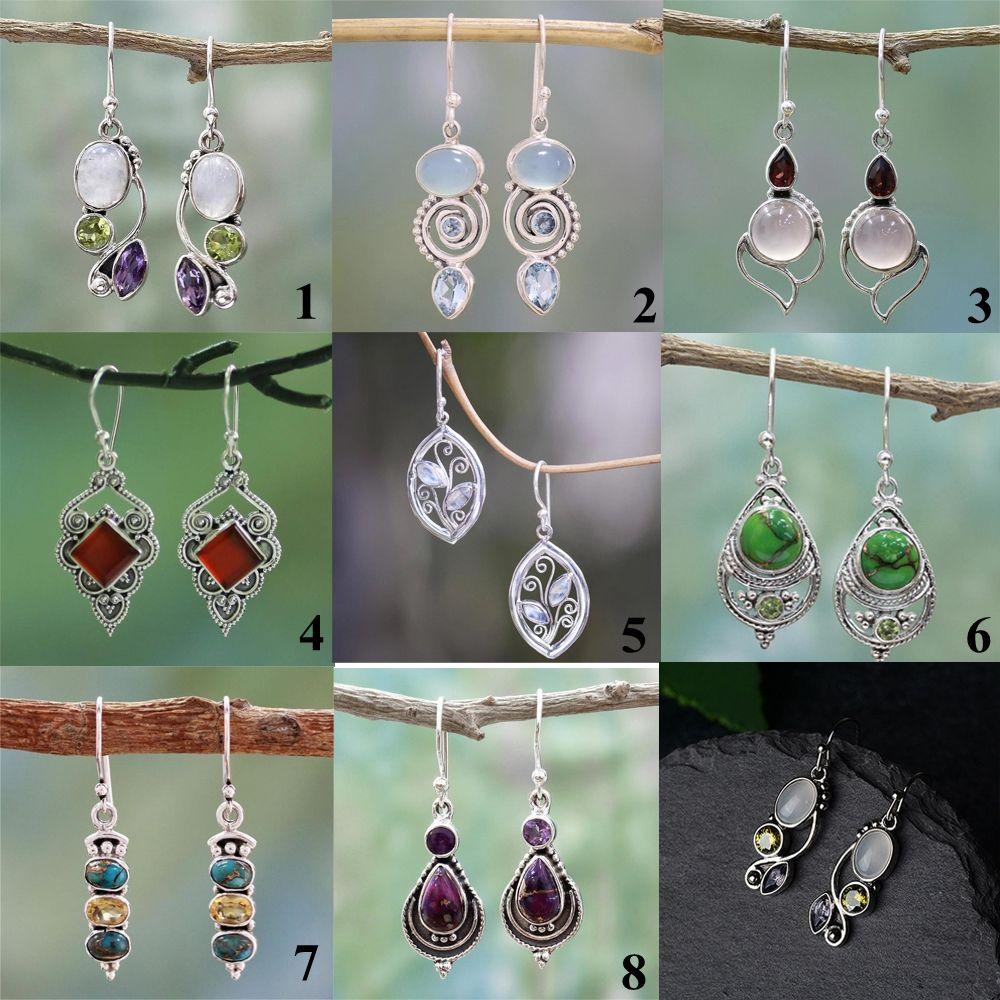 Borag 1 Cặp|Khuyên Tai Dạng Móc Phong Cách Vintage|Váy Cưới Màu Ngọc Lam