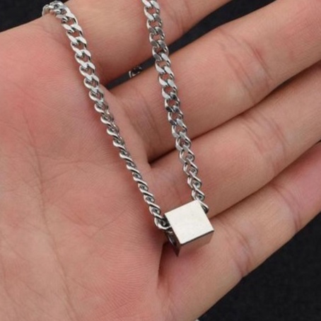 Phụ Kiện Nam Trang Sức dây chuyền bạc nam Unisex đính đá Đẹp thời trang cá tính Lucifer Store Titan Vòng cổ Square chain
