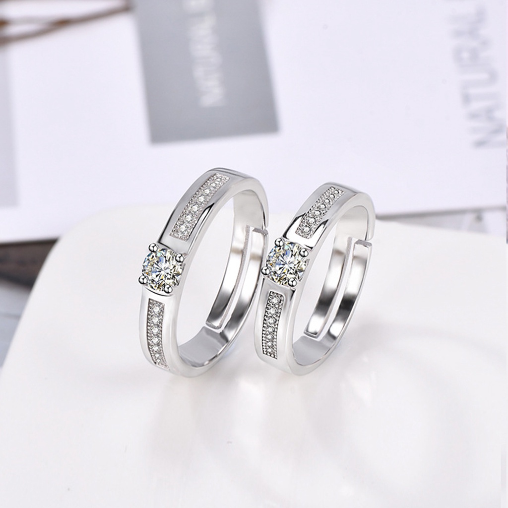 Nhẫn đôi Nam nữ Mạ bạc Đính đá Không phai màu Cưới quà tặng ngày lễ tình nhân NH-010