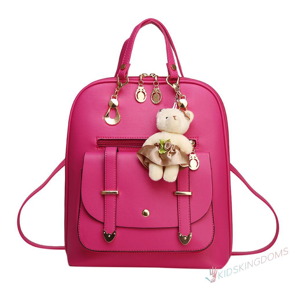 【Big Sale】Fashion 8 Colors Women Student Preppy Style Bear Pendant Bookbag Backpack