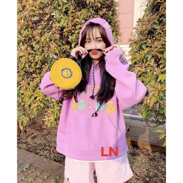 Áo hoodie nỉ mũ túi bụng màu tím coins