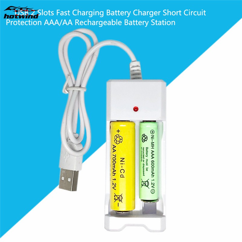 Thiết bị sạc pin nhanh cổng USB có bảo vệ đoản mạch cho 2 pin AAA/AA