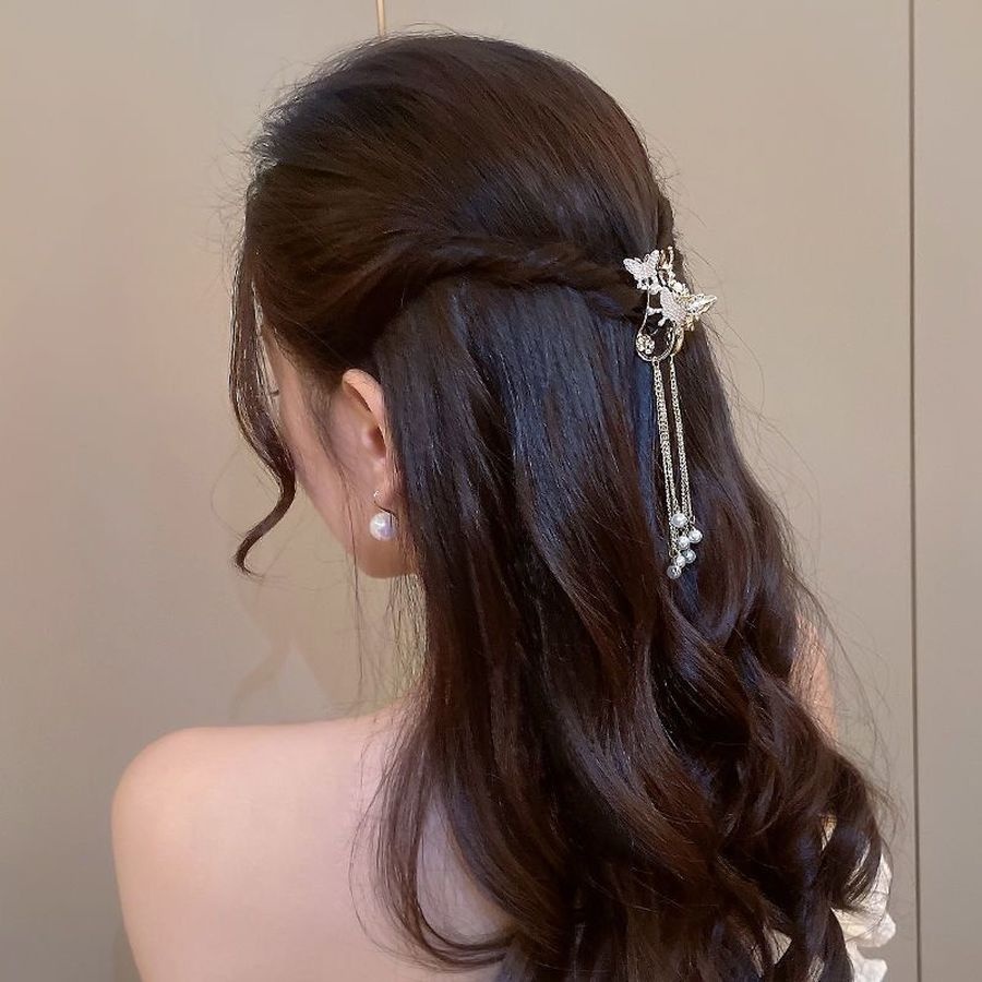 Kẹp Tóc Hợp Kim Hình Bướm Rỗng Đính Ngọc Trai Thời Trang Hàn Quốc Cho Nữ