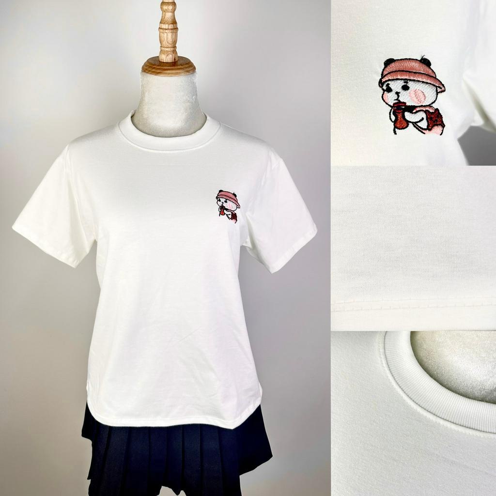 Áo thun baby tee nữ thêu CHIBI CUTE cotton white milky - ENTYTY shop