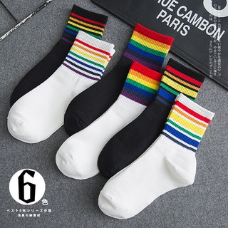 Vớ Cotton Họa Tiết Kẻ Sọc Cầu Vồng Giáng Sinh Thời Trang Mùa Đông Dành Cho Nữ