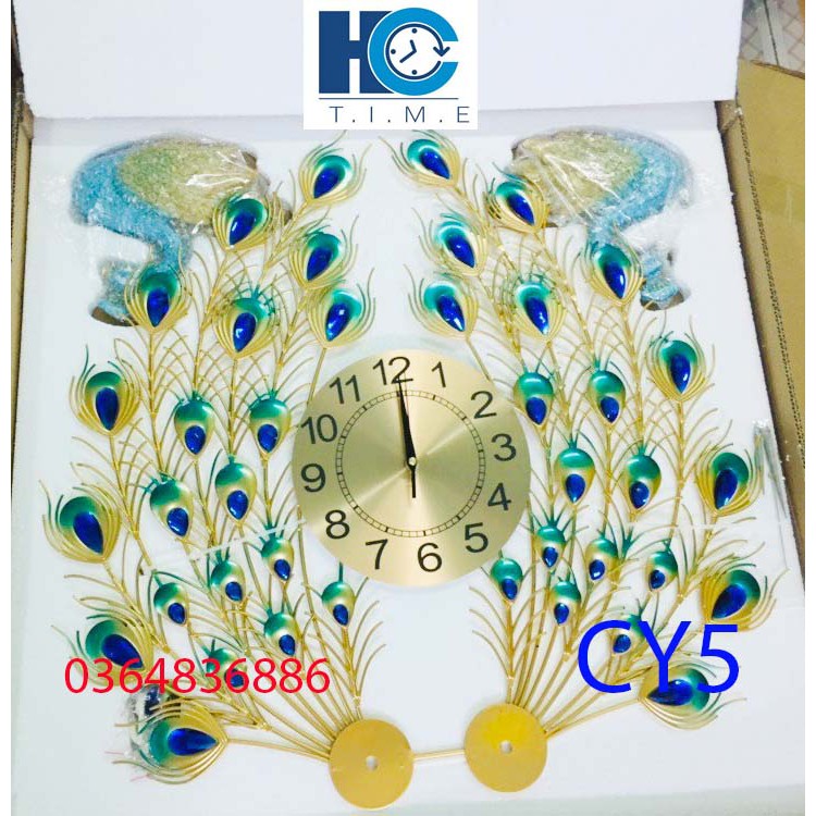 Đồng hồ treo tường trang trí chim công decor CY5 kích thước 70x65 cm