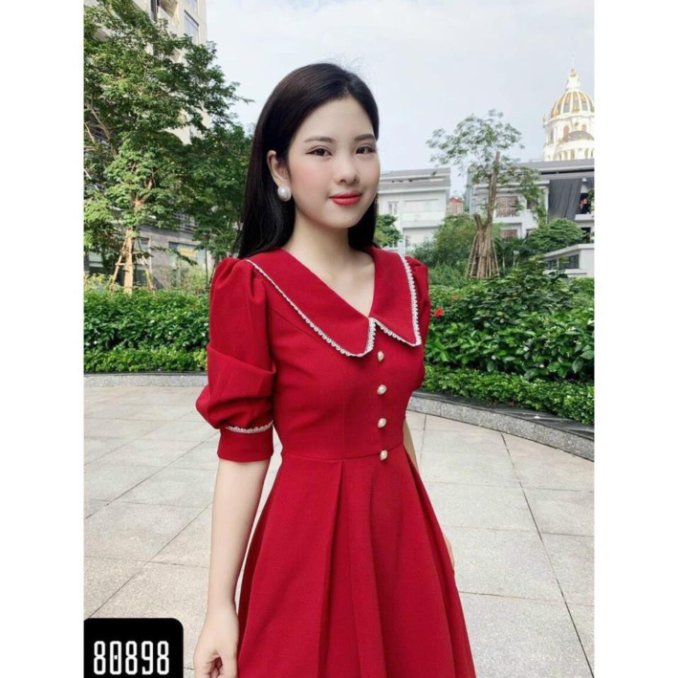 < size M, L, XL > Đầm nữ dáng xòe thiết kế cổ sen phối ren. Chất thun umi mềm, mịn, co giãn tốt, không nhăn. | BigBuy360 - bigbuy360.vn