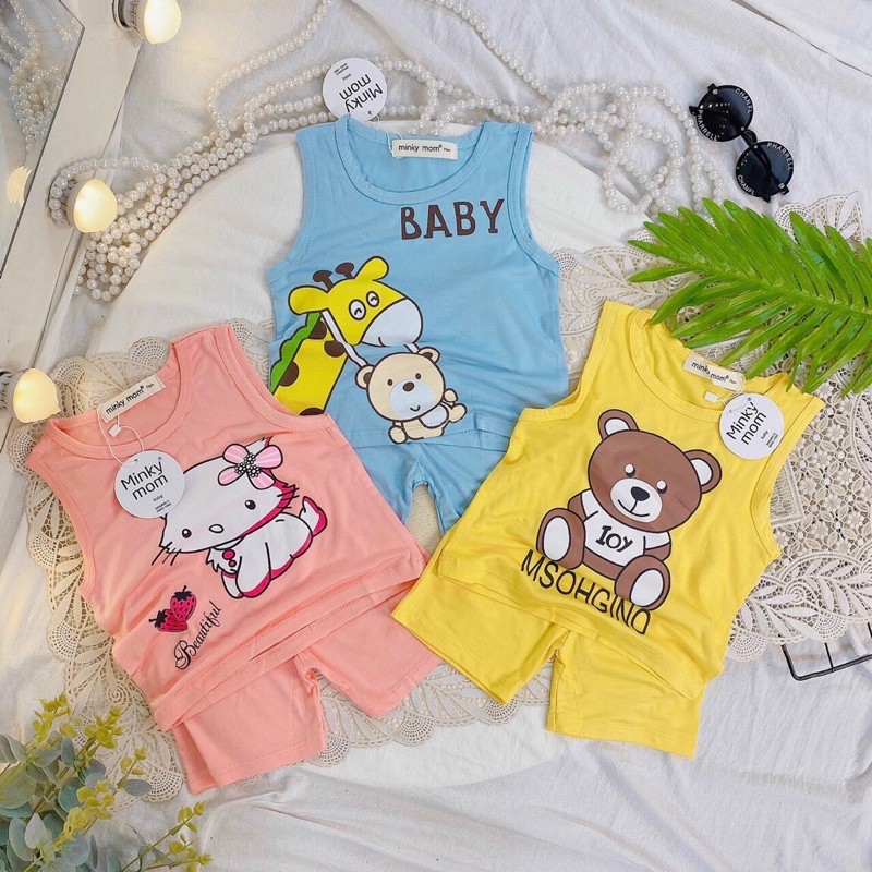 Thời trang quần áo trẻ em cao cấp giá rẻ bộ sát nách thun lạnh minky mom cho bé trai bé gái từ 7 - 19 kg