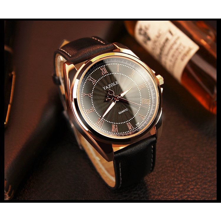 Đồng hồ nam dây da chính hãng YAZOLE Y336 cao cấp công sở thời trang mặt tròn kèm hộp | BigBuy360 - bigbuy360.vn