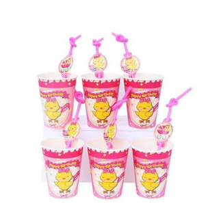 Ly giấy + ống hút sinh nhật mẫu bé gái