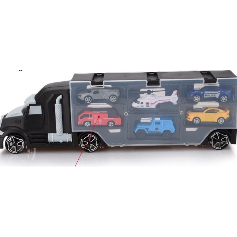 Hộp đồ chơi xe Container vận chuyển ô tô và trực thăng (6 chiếc) dành cho bé