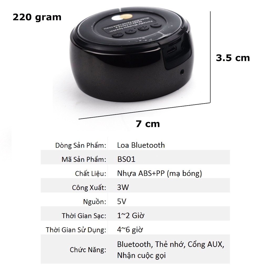 Loa bluetooth cầm tay mini BS01 tiện dụng, vỏ kim loại siêu bền, nghe nhạc không dây, bass rõ ràng - Việt Linh Store