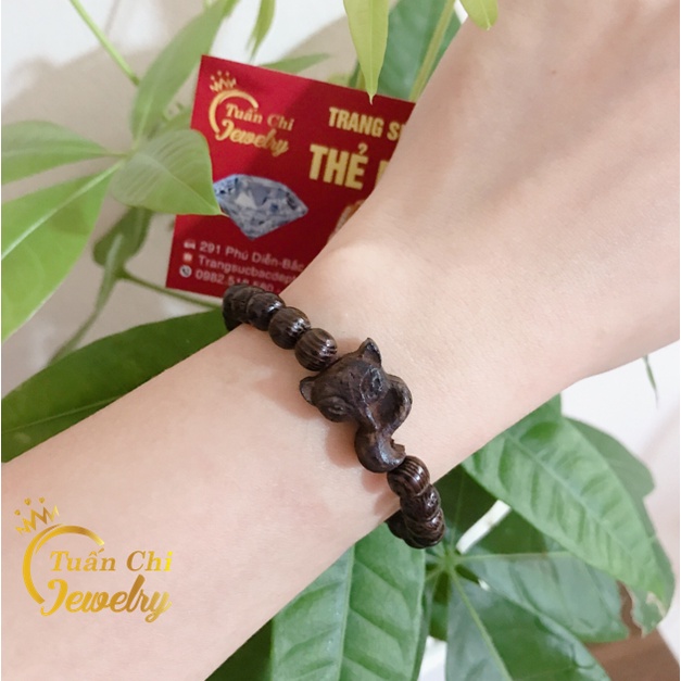 Vòng Tay Trầm Hương- Vòng Gỗ Hạt Tròn Đơn Kết Hợp Hồ Ly Điêu Khắc Tinh Xảo, Tặng Hộp Gấm