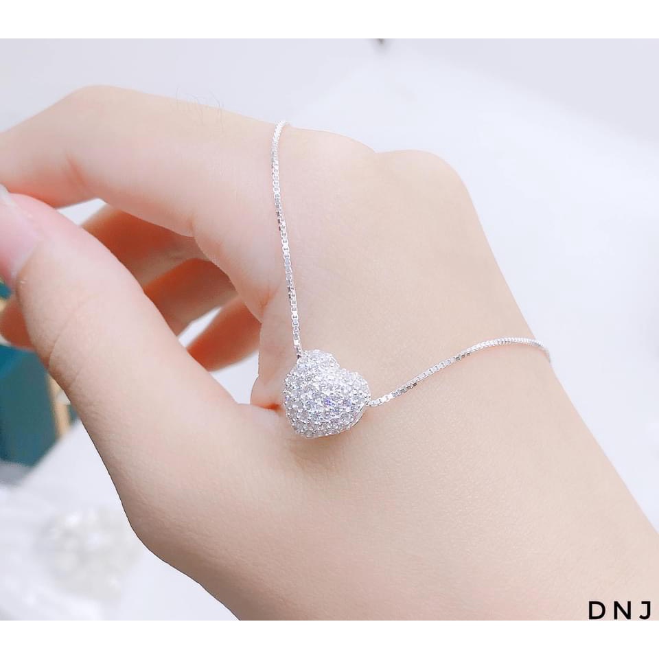 Dây chuyền nữ bạc thật mặt tim phay đính đá sáng đẹp - Kho sỉ bạc Nhất Linh