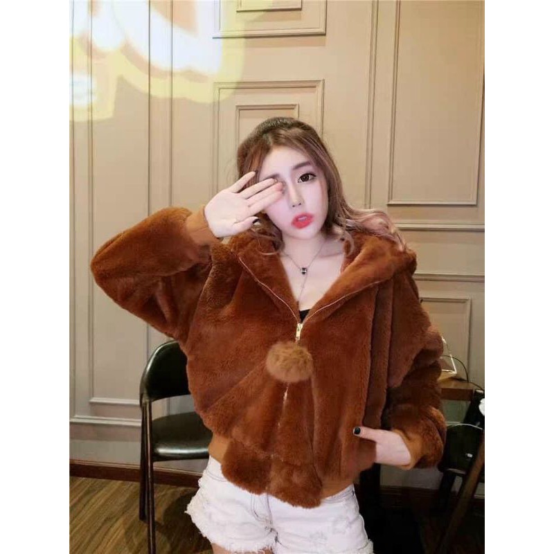 Áo khoác lông tai gấu hàng QCL1
