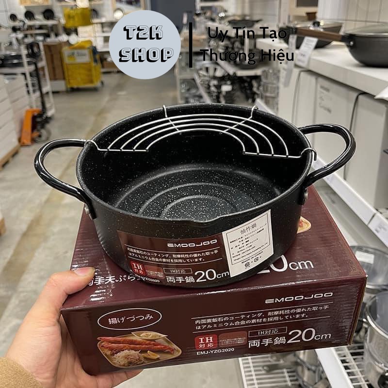 Nồi chiên vân đá chống dính Emoojoo Nhật Bản có khay lọc dầu chống gỉ siêu bền size 20cm - T2K Shop