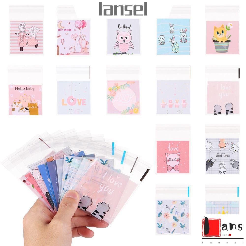 Set 100 túi opp kích thước 7x7cm in họa tiết hoạt hình dễ thương tự dính dùng để đựng bánh quy/ quà tặng