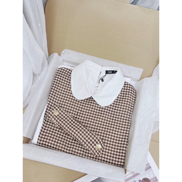 ÁO SƠ MI PHỐI DẠ NÂU ĐAI EO CÚC ĐỒNG | BigBuy360 - bigbuy360.vn