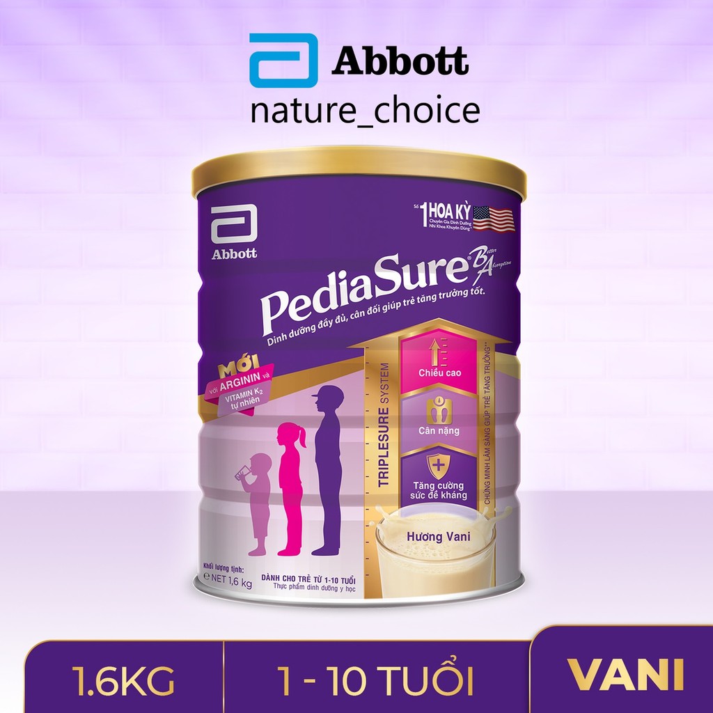 Sữa bột Pediasure 1.6kg hương vani 💖 Sữa công thức cho trẻ từ 1 đến 10 tuổi