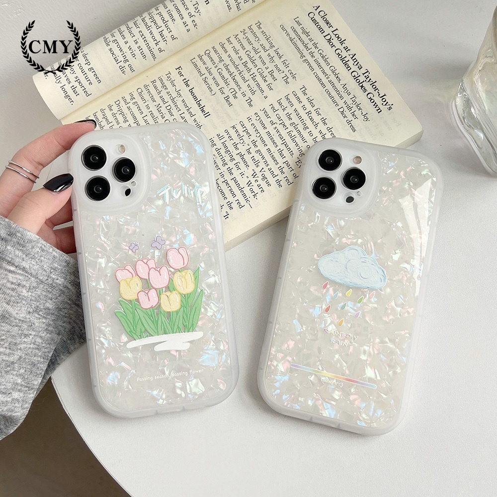 Ốp Điện Thoại tpu Dẻo Họa Tiết Hoa Tulip &amp; Cầu Vồng Xinh Xắn Cho iphone 11 12 13 pro max mini XR XS 7 8 plus