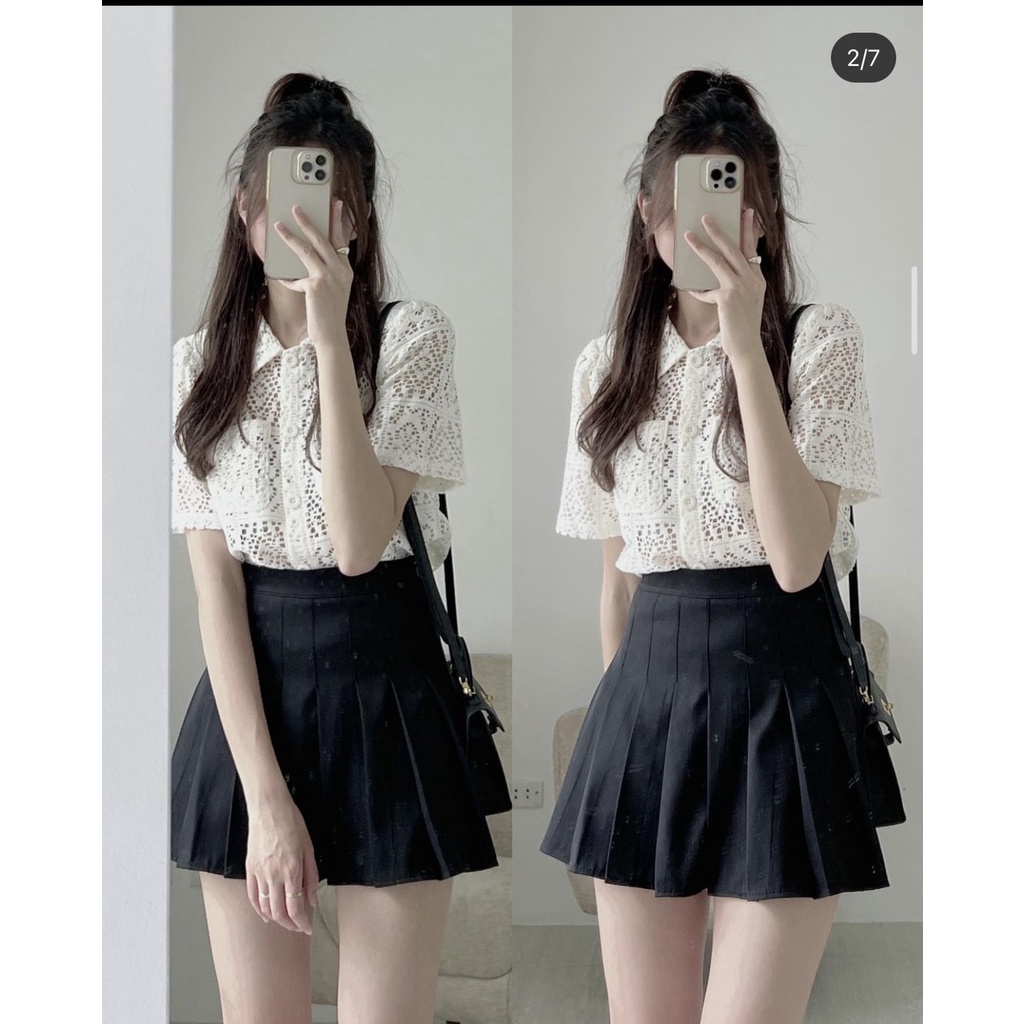 Áo sơ mi ngắn tay ren phong cách Hàn quốc Aosomicoducren29/P0K5