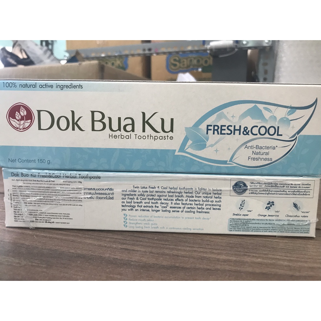 Kem Đánh Răng Dok Bua Ku Twin Lotus 150g - Số 1 tại Thái Lan - Đủ 3 mùi