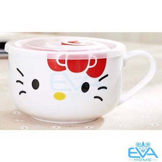 Ly Ăn Mì Sứ Họa Tiết Có Nắp Đậy Chân Không Tiện Dụng