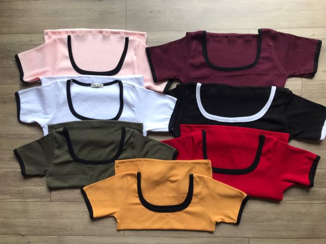 Áo Croptop phối viền Tay Ngắn Cổ U - HÌNH THẬT VIDEO