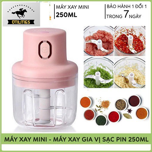 [ 𝒄𝒐́ 𝒄𝒐̂̉𝒏𝒈 𝒔𝒂̣𝒄 𝑼𝑺𝑩 ] Máy Xay Mini Sạc Điện Nhỏ Gọn Tiện Ích Dễ Sử Dụng Xay Hành Tỏi Rau Củ Quả ,Dung tích 250ml