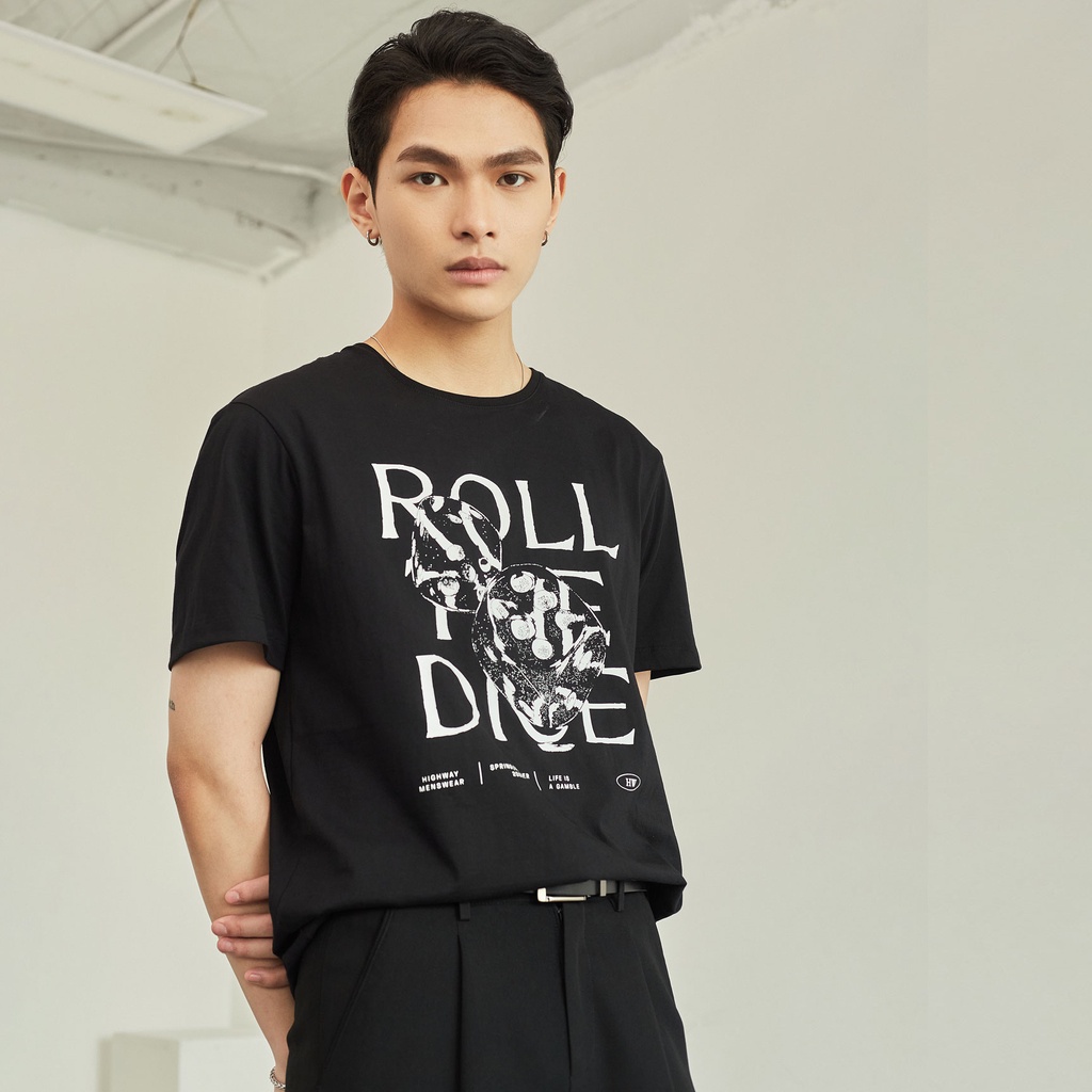 Áo phông nam Cotton USA Highway  Roll the dice Đen