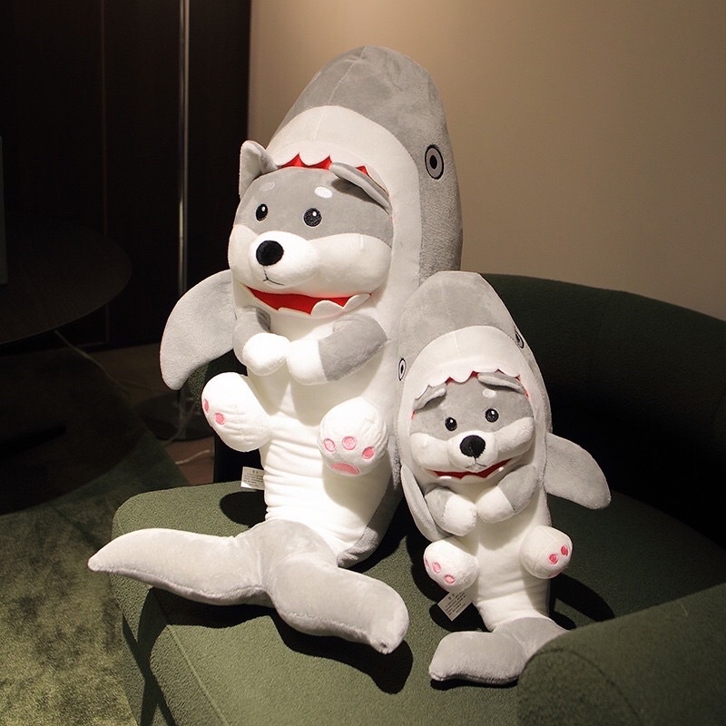 Gấu Bông Cá Mập Mặt Chó Husky, Cá Mập Mặt Gấu Siêu cute, có khoá kéo