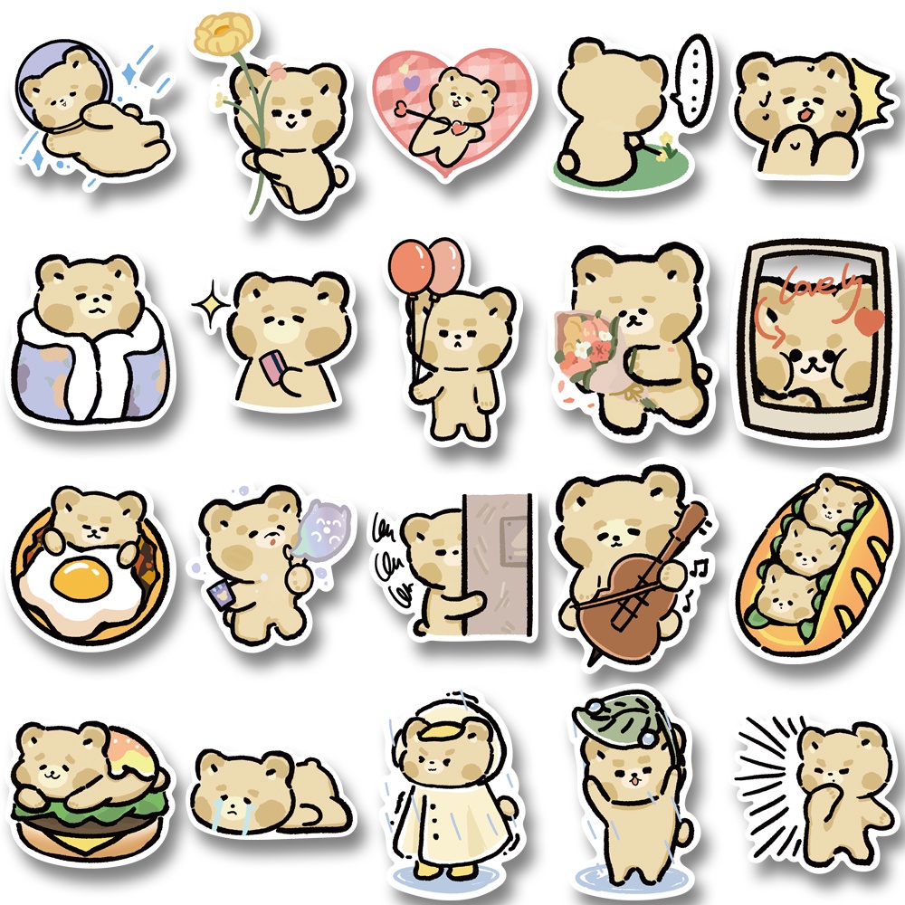 Bộ 40 Miếng Dán Trang Trí Laptop Hình Gấu Hoạt Hình Dễ Thương Chống Thấm Nước Không Lặp Lại