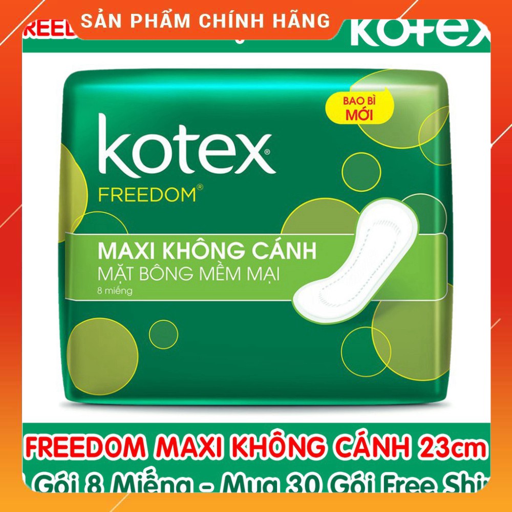 Băng Vệ Sinh Kotex Freedom Maxi Dày Không Cánh Mặt Bông 23cm ( 1 Gói 8 Miếng - 1 Lốc 8 Gói ) . .