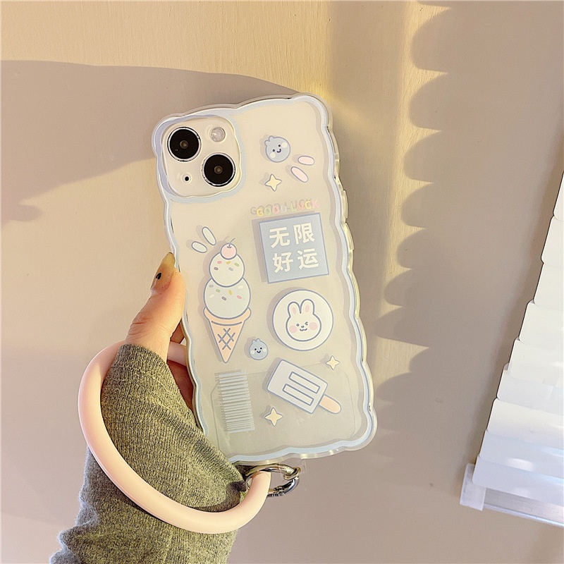 Ốp Điện Thoại Silicon Họa Tiết Sóng Biển Lớn Có Dây Đeo Tay Phù Hợp Cho iPhone 13Pro 11 / 12 / xsxr