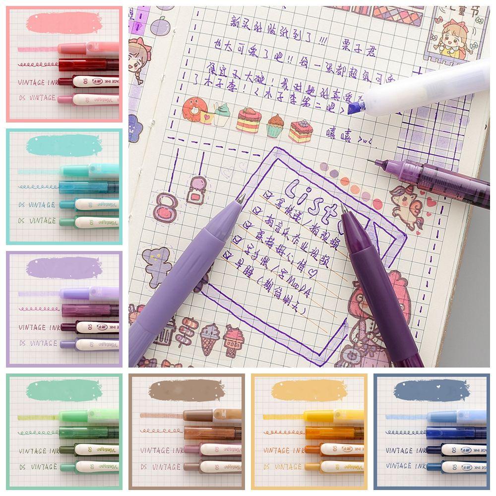 YNATURAL 4PCS/Set 0.5mm Gel Pen Set Special Notes Marker Pens Mixed Color Highlighter Gift Retro Morandi Office School Scrapbooking Supplies Refill Students Stationery