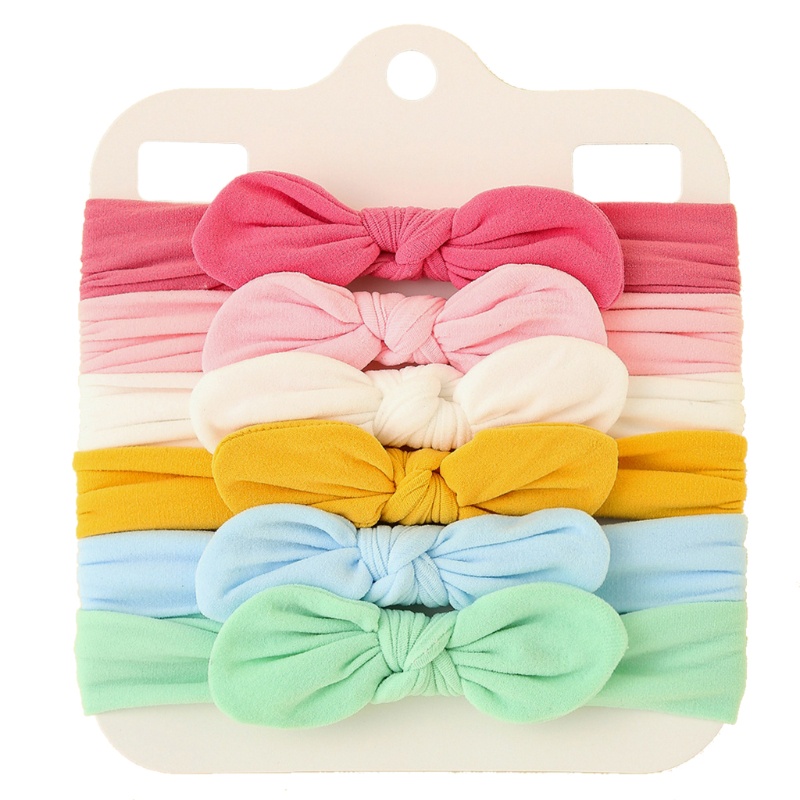 Set 6 Băng Đô Nơ Bằng Nylon Mềm Co Giãn Màu Trơn Dành Cho Bé Gái