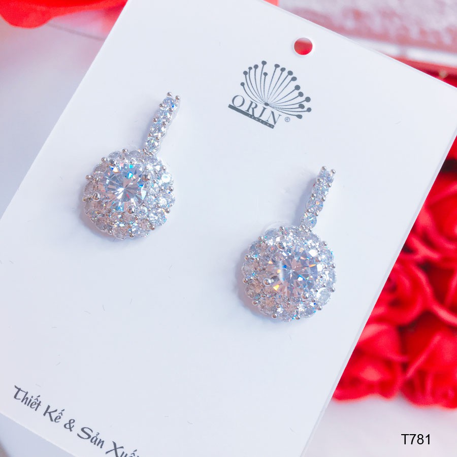 Bông tai bạc nữ, khuyên tai đính đá dạng tròn thiết kế cao cấp Orin T781