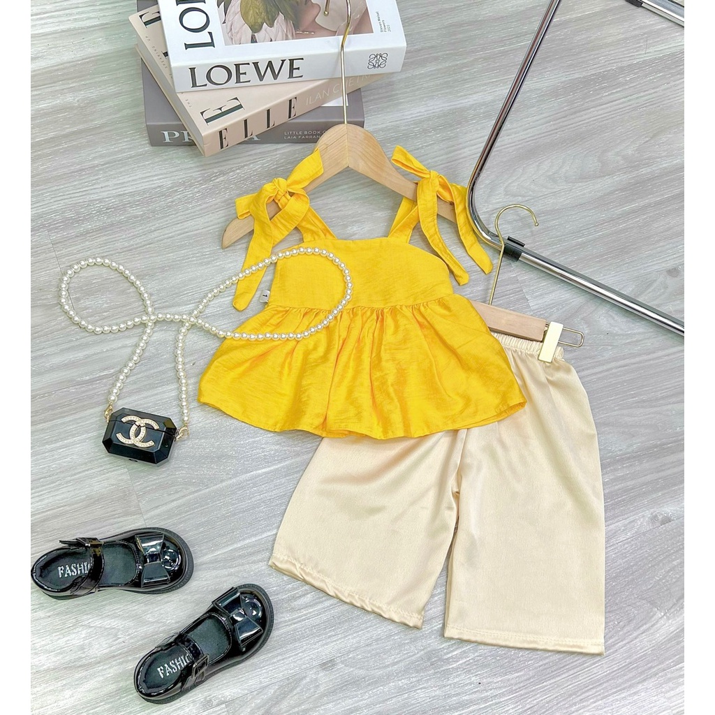 set áo 2 dây lửng quần lụa bé gái