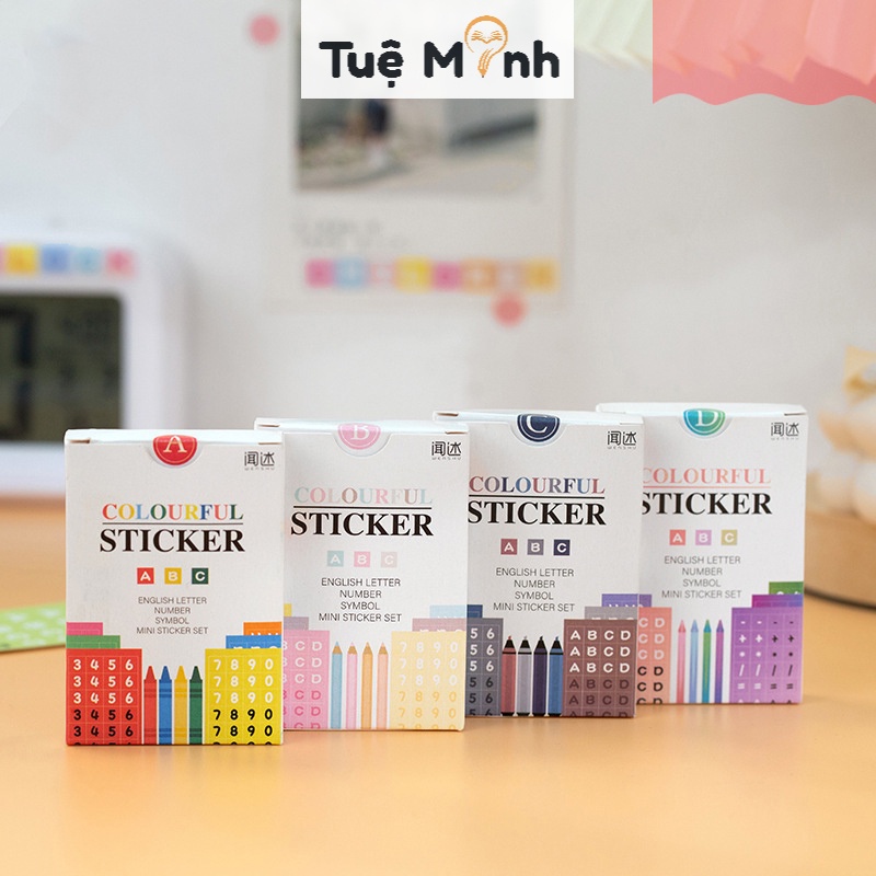 Sticker chữ cái, số ký hiệu hộp 48 tờ STI52 sticker chữ tiếng anh alphabet dán sổ, take note