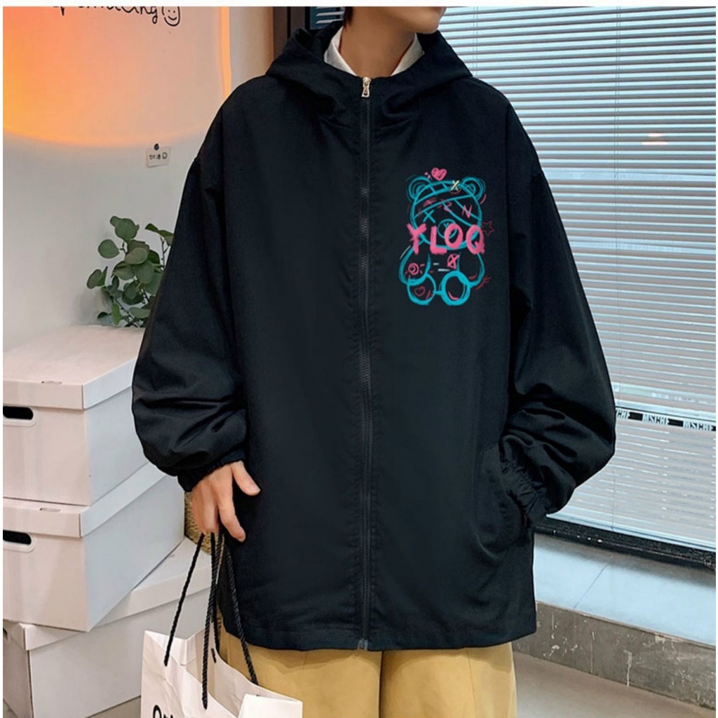 Áo khoác nam nữ unisex Gấu YLOG vải dù có nón cực đẹp