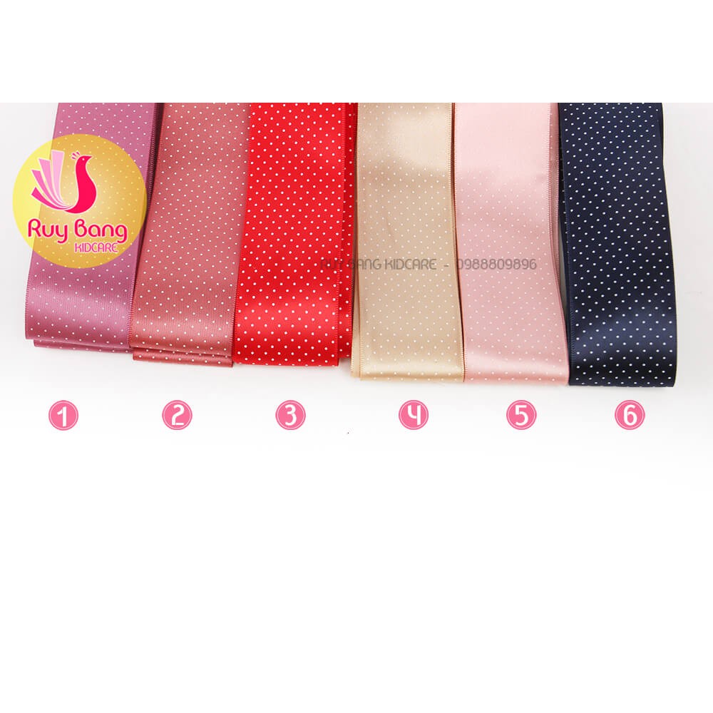 Ruy băng satin chấm bi nhỏ sz 38mm, dây ruy băng làm nơ kẹp tóc, nơ qua tặng