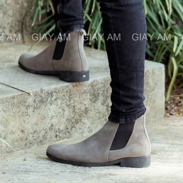 Giày Chelsea boot nam da bò lộn màu lông chuột tăng chiều cao 4cm