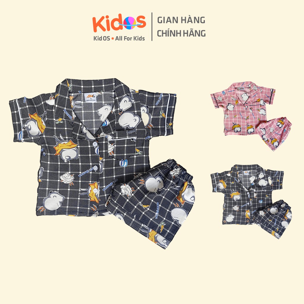 Đồ bộ Pijama lụa trẻ em cao cấp KidOS thoáng mát cho bé trai từ 1 – 14 tuổi họa tiết kẻ ô năng động