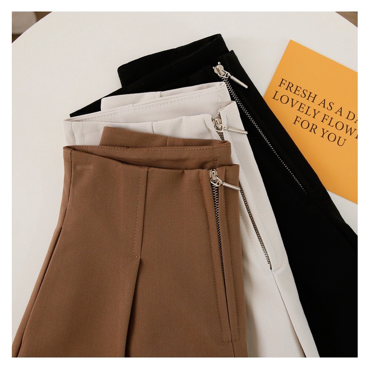 Quần sooc nữ cạp cao khóa kéo giữa, Quần đùi ống rộng khóa kéo chất tuyết mưa loại 1 cao cấp TTS25 | BigBuy360 - bigbuy360.vn