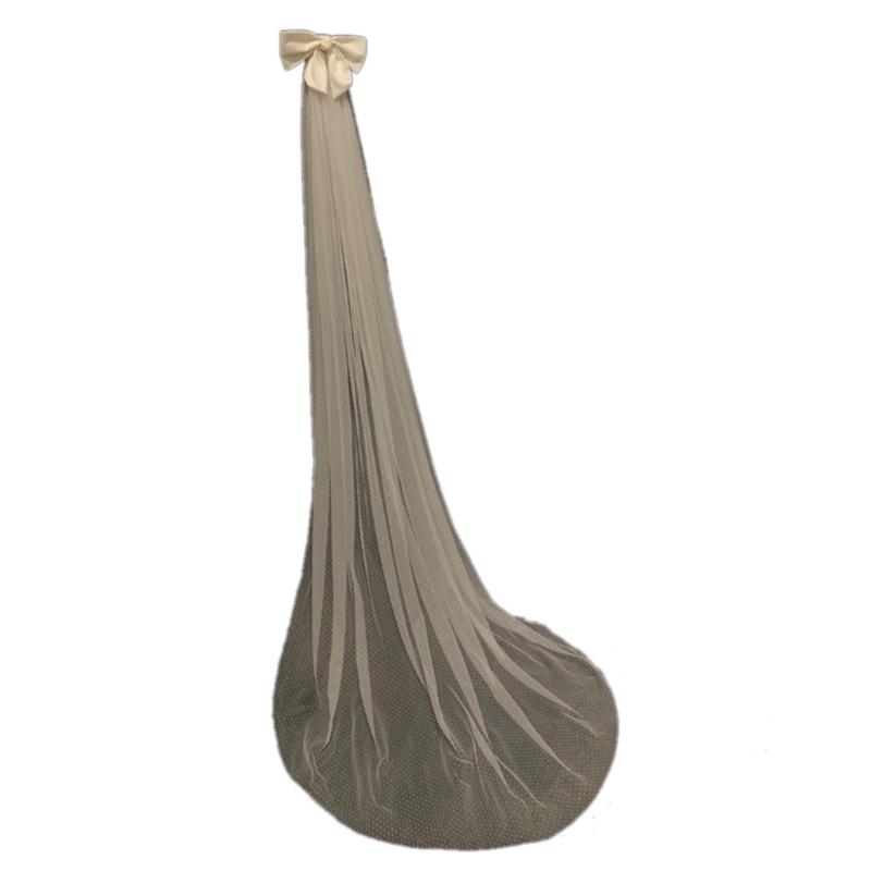 Mạng Che Mặt Cho Cô Dâu Kèm Lược Một Lớp Vải Tuyn Dài Chấm Bi