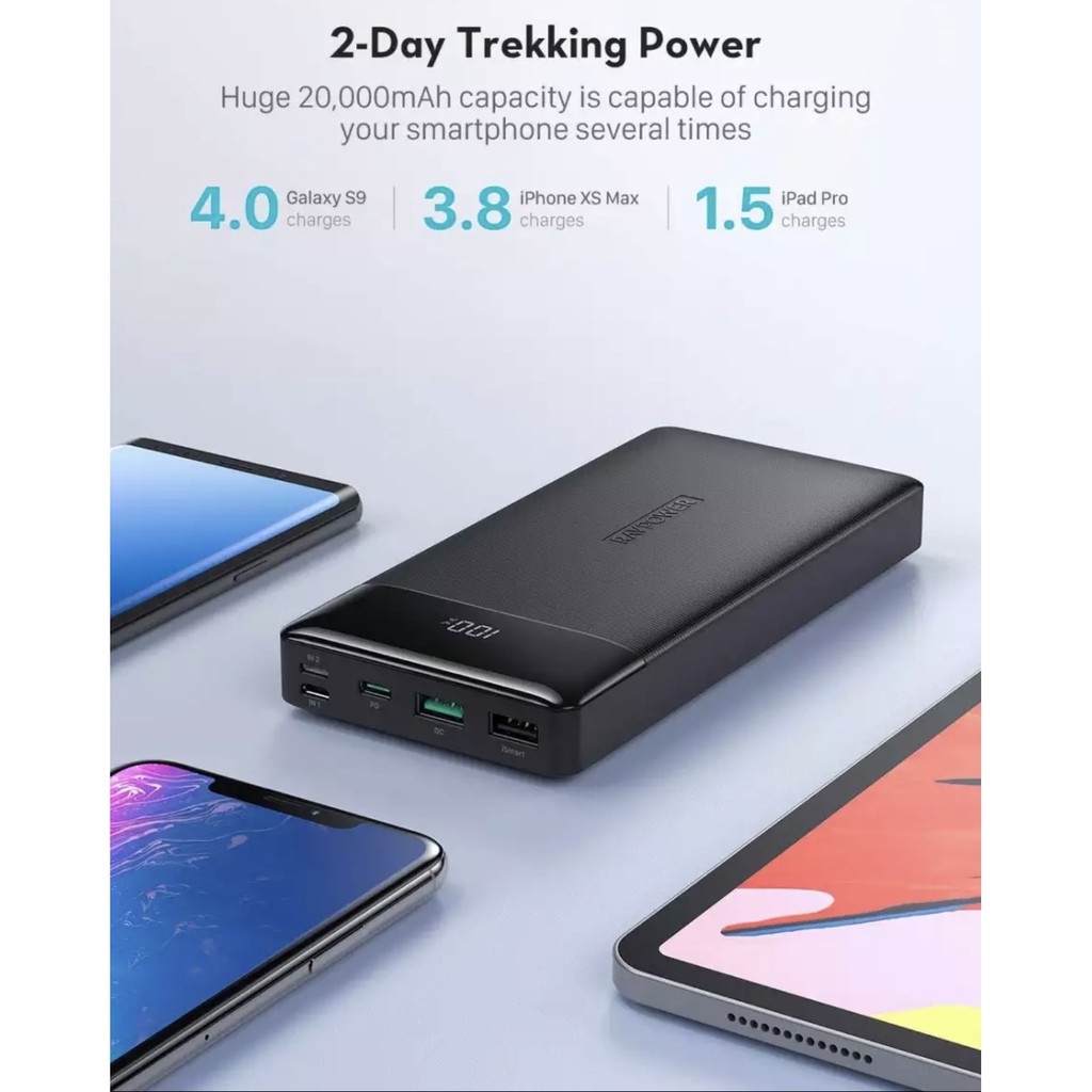 Pin sạc dự phòng RavPower RPPB172 20000mAh, PD 3.0 18W &amp; QC 3.0 18W