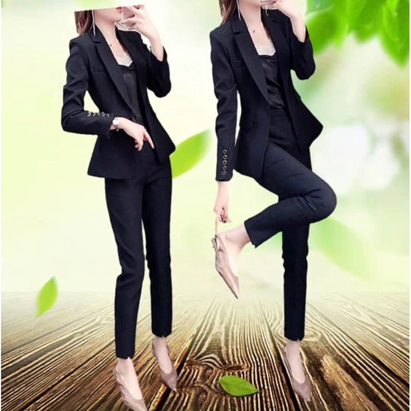 Set áo vest tay dài một cúc cài, quần ống ôm VH9003