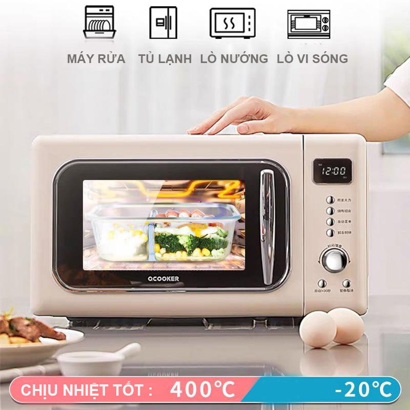 Hộp Đựng Cơm Giữ Nhiệt Thủy Tinh Chia 3 Ngăn Văn Phòng Kèm Thìa Đũa Túi Giữ Nhiệt  Đi Làm Đi Học Vi Sóng HB27